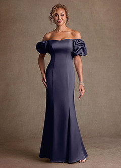 Azazie Redding Suknie dla Matki Panny Młodej Osłona Marszczony Satyna elastyczna Długość podłogi Sukienka image1