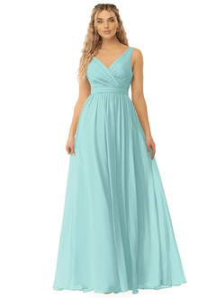 Azazie Kora Brautjungfernkleider A-Linie Plissee Chiffon Kleid Aqua image5