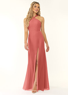 Azazie Rue Bridesmaid Dresses Antique Rose A-Line Halter Chiffon Dress image1