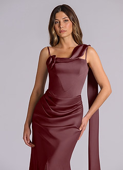 Azazie Inara Final Sale Sangria Mermaid Pleated Stretch Satin Dress image7