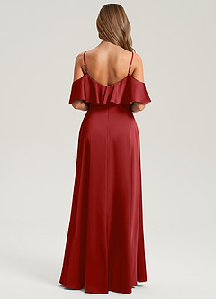 Azazie Jean Bridesmaid Dresses Pomegranate A-Line Off the Shoulder Stretch Satin Dress image2