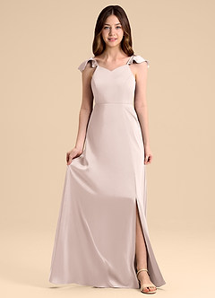 Azazie Everett Junior Vestido de Rosa Rubor de Satén Elástico de Corte en A con Lazo image6