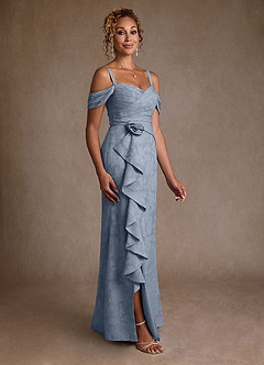 Azazie Irene vestidos de madre de la novia Vestido de Azul Polvoriento de Devorado Floral de Corte en A con Vestidos sin tirantes image5