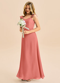 Azazie Mavie Junior Abito A-Line in Chiffon Increspato Salmone Rosa image1