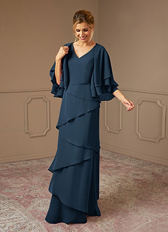 Azazie OHara Mother of the Bride Dresses Dark Navy A-Line V-Neck Chiffon Dress image3