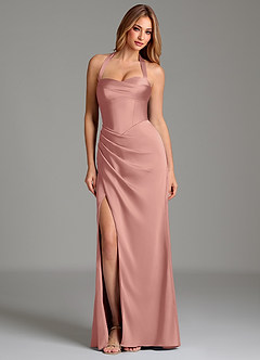 Azazie Serenity Vestidos de damas de honor Vestido Rosetón de Satén Elástico de Corte Sirena con Escote corazón image3