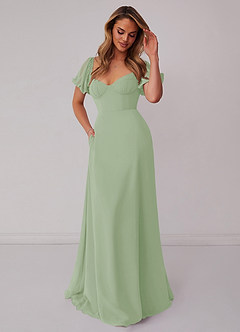 Barbie ♥ Azazie Bridesmaid Dresses Dusty Sage A-Line Pleated Chiffon Dress image5