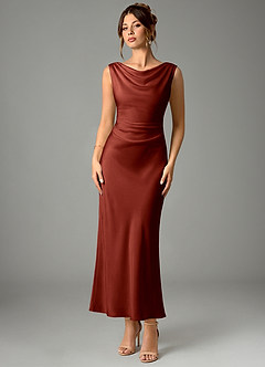 Azazie Kieryn Robes de demoiselle d'honneur Robe Sirène en Satin extensible Plissée Terracotta image1