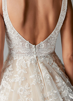 Azazie Sorella At-home Try On Dresses Diamond White Champagne A-Line V-Neck Sequins Tulle Dress image7