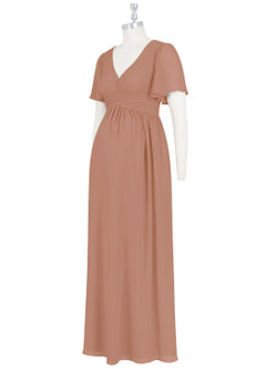 Azazie Verna Maternity Bridesmaid Dresses A-Line V-Neck Ruched Chiffon Floor-Length Dress image9
