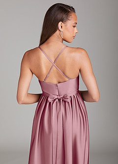 Azazie Llana Robes de demoiselle d'honneur de maternité Robe Trapèze avec poches Longueur ras du sol Satin extensible image4