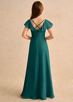Azazie Nari Girls Formal Flower Girl Dresses Peacock A-Line with Sleeves Chiffon Dress image2