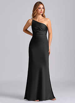 Azazie Marseli 신부 들러리 드레스 인어 한쪽 어깨 스트레치 새틴 바닥 길이 드레스 image1