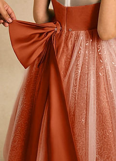 Azazie Addison Robe Demoiselle D'honneur Fillette Robe Princesse en Tulle Sequins Orange Brûlée image6
