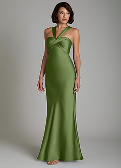 Azazie Zaria Brautjungfernkleider Meerjungfrau-Linie Herzausschnitt Stretch-Satin Kleid Wacholder image6