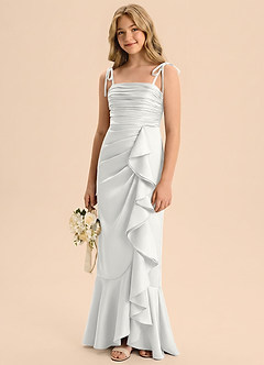 Azazie Ryan Junior White Sheath Bow Stretch Satin Dress image4