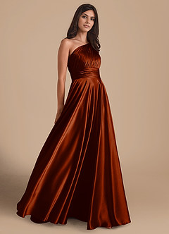 Azazie Charlize Bridesmaid Dresses Auburn A-Line One Shoulder Metallic Satin Dress image4