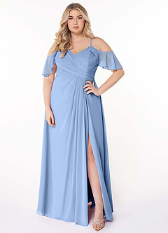 Azazie Dakota Bridesmaid Dresses Steel Blue A-Line V-Neck Pleated Chiffon Dress image8
