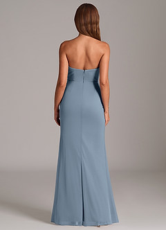 Azazie Katelyn Jurken voor bruidsmeisjes Converteerbaar Jurk van Mesh met Kolom Strapless Stoffig Blauw image7