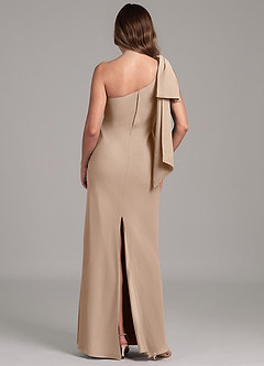 Azazie Capri Bridesmaid Dresses Taupe A-Line One Shoulder Chiffon Dress image2