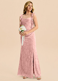 Azazie Jessamine Junior Robe Sirène en Blumen-Burnout Décolleté en cœur Rose Poudré image4