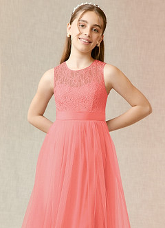 Azazie Georgette Junior Coral A-Line Lace Tulle Dress image5