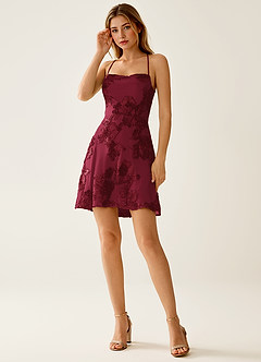 Lysandra Burgundy Stretch 3D Flowers Corset Mini Dress image5