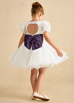 Azazie Debbie Flower Girl Dresses Ivory Plum Ball-Gown Sweetheart Neckline Organza Dress image6