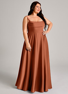 Azazie Shaude Bridesmaid Dresses Cedar Rose A-Line Pleated Stretch Satin Dress image10