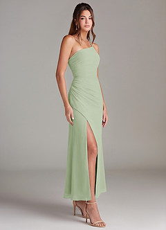 Azazie Eren 신부 들러리 드레스 인어 한쪽 어깨 쉬폰 발목 길이 드레스 image4