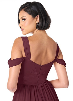 Azazie Lianne Bridesmaid Dresses Cabernet A-Line Off the Shoulder Chiffon Dress image6