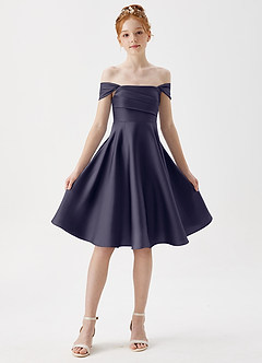Azazie Amira Junior Stormy A-Line Pleated Stretch Satin Dress image5