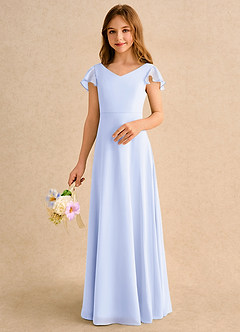 Azazie Nari Girls Formal Flower Girl Dresses Lavender A-Line with Sleeves Chiffon Dress image4