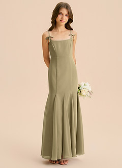 Azazie Evey Junior Abito Sirena in Chiffon Plissettato Verde Muschio image4