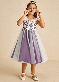 Azazie Sunnie Flower Girl Dresses Grape A-Line Lace Tulle Dress image2