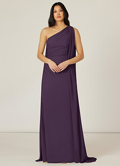 Azazie Lydia Bridesmaid Dresses Plum Mermaid One Shoulder Chiffon Dress image1