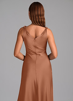 Azazie Nerine Bridesmaid Dresses Bronzer A-Line Pleated Stretch Satin Dress image2
