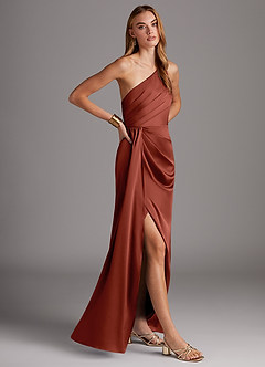 Azazie Mika Brautjungfernkleider Etui One-Shoulder Stretch-Satin Kleid Terrakotta image4