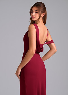 Azazie Madelyn Robes de demoiselle d'honneur Robe Sirène Convertible en Mousseline de soie Ue épaule Bourgogne image2