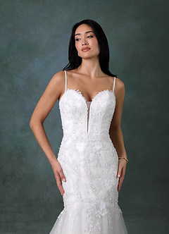 Azazie Chelley Vestidos de novia Vestido Diamante Blanco de Tul de Corte Sirena con Palabra de honor image5