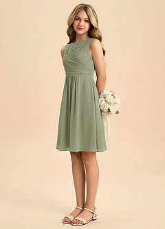 Azazie Skyla Junior Jurk van Chiffon met A-Lijn Geplooid Pistache image4