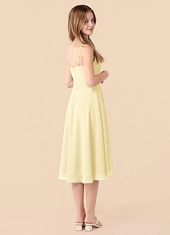 Azazie Mariam Junior Lemon Sorbet A-Line Pleated Chiffon Dress image2