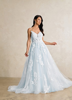 Azazie Lorenza Wedding Dresses Misty Blue A-Line V-Neck Sequins Tulle Dress image4