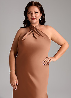 Azazie Lorena Vestidos de damas de honor Vestido de Bronceador de Satén Elástico de Corte Sirena con Plisado image12