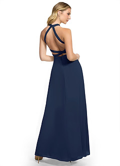 Azazie Clarice Bridesmaid Dresses Dark Navy A-Line Halter Chiffon Dress image4
