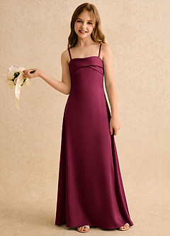 Azazie Mirabella Girls Formal vestidos de niña de las flores Vestido Borgoña de Satén Elástico de Recto con Escote corazón image3
