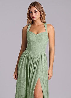 Azazie Francis Robes de demoiselle d'honneur Robe Trapèze en Blumen-Burnout Corset Vert Sauge image7