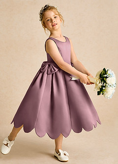 Azazie Macaroon vestidos de niña de las flores Vestido de Malva Vintage de Satin Mate de Princesa con Lazo image1