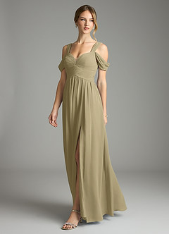 Azazie Lianne Bridesmaid Dresses Moss Green A-Line Off the Shoulder Chiffon Dress image4