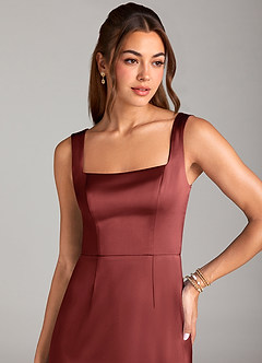 Azazie Flori Bridesmaid Dresses Terracotta Sheath Side Slit Stretch Satin Dress image5